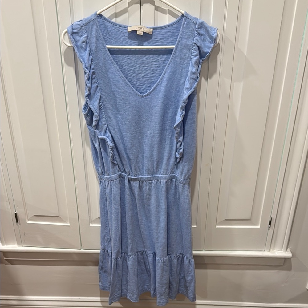 BOGO! LOFT Blue Ruffled V-Neck Mini Dress